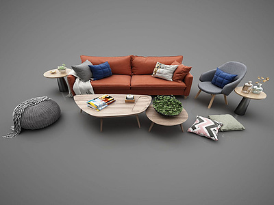 3d现代休闲沙发茶几组合模型