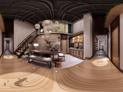 3d中式风格客厅餐厅模型