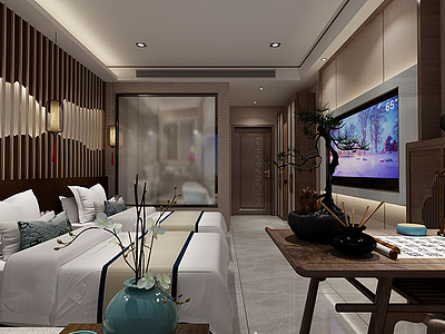 3d<font class='myIsRed'>新中式酒店</font>客房模型