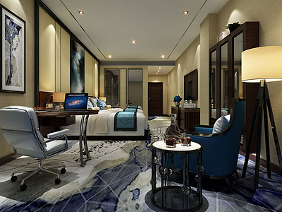 3d现代酒店客房商务房模型