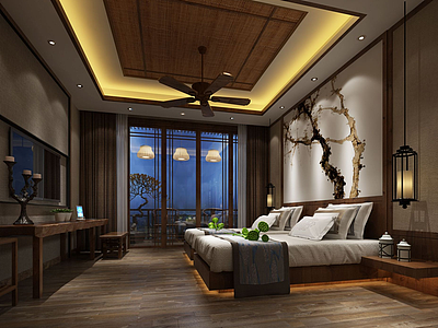 新中式酒店客房模型3d模型