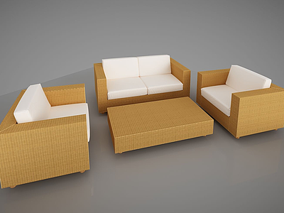 3d简约竹编沙发茶几组合模型