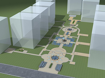 3d中庭景观模型