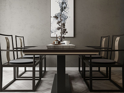 家具饰品组合中式餐桌模型