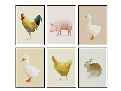 3d现代家禽装饰画壁画组合模型