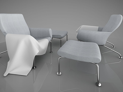 3d单人沙发脚凳组合模型