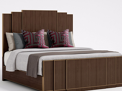 新中式实木双人床模型3d模型