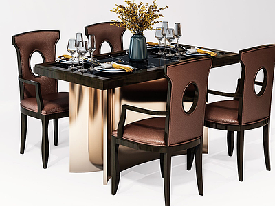 3d中式长方餐桌椅模型
