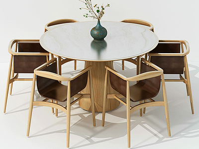 3d现代时尚大气圆桌椅组合模型