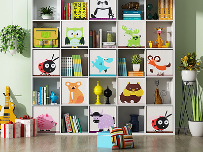 现代儿童书柜置物柜模型3d模型