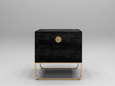 3d黑金色实木床头柜模型