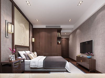 新中式卧室飘窗模型3d模型