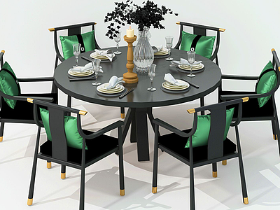 3d现代时尚大气圆桌椅组合模型