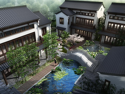 中式合院庭院模型