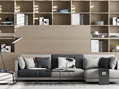 3d现代沙发茶几书柜组合模型