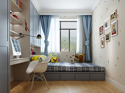 现代北欧儿童房卧室模型3d模型
