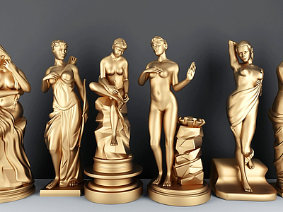 3d女人金属雕塑组合模型