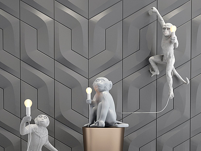 现代创意猴子壁灯3d模型