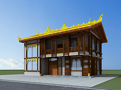 东南亚风格民居模型3d模型
