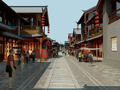 3d中式古建中式街道模型