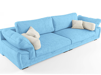 3d现代休闲布艺双人淡蓝沙发模型