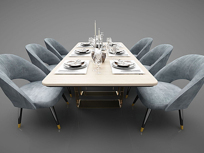 3d现代风格六人餐桌模型