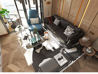 3d现代轻奢客厅沙发吊灯模型