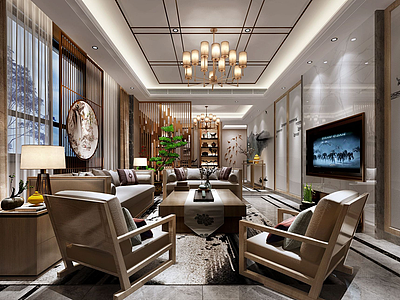 中式客厅木沙发3d模型