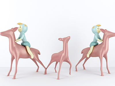 娃娃与小鹿装饰摆件3d模型