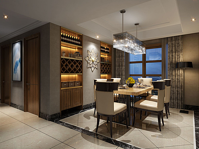 中式客厅餐厅3d模型