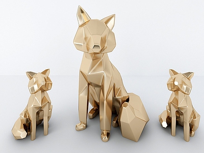 3d现代金属狐狸摆件模型