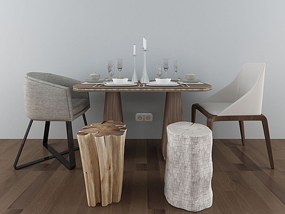 美式简约餐桌椅组合3d模型
