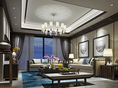 中式客厅茶座3d模型