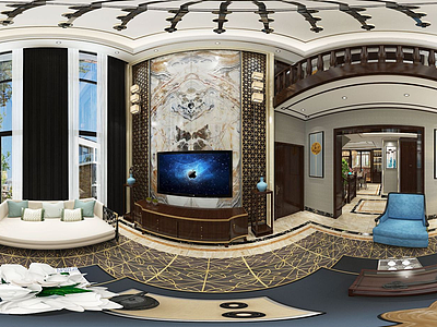 中式家装客厅餐厅3d模型