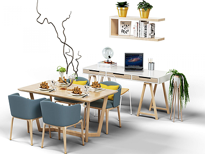 3d北欧餐桌椅子书桌模型