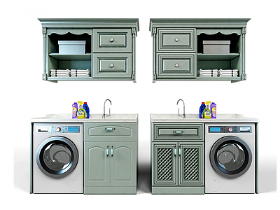 3d洗衣机洗衣台整理柜模型