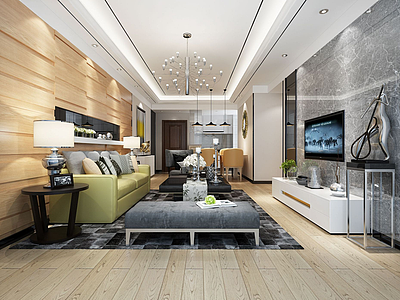 3d现代客厅木地板模型