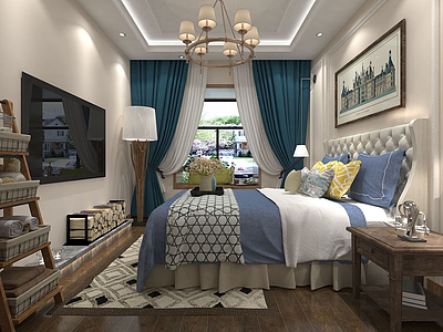 美式卧室双人床3d模型