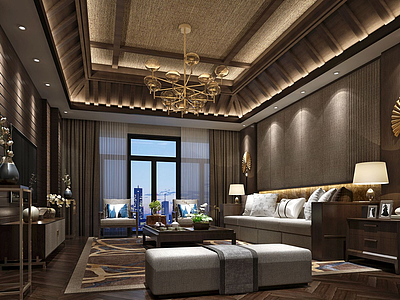 3d中式客厅沙发组合模型