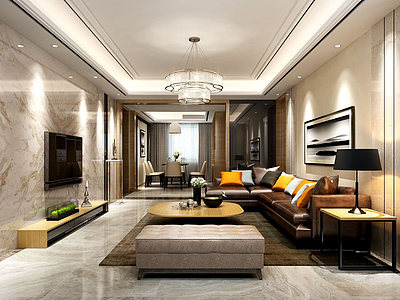 中式皮沙发客厅3d模型