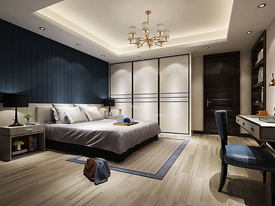 简洁简约中式卧室模型3d模型