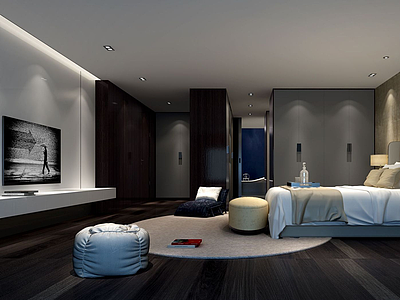 3d中式简约大空间卧室模型