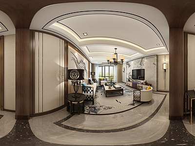 中式客厅铁艺镂空扶手沙发3d模型