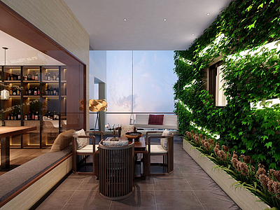 3d现代绿植休闲茶室模型