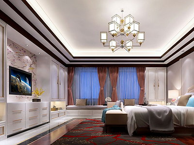 现代起居室大空间卧室模型3d模型