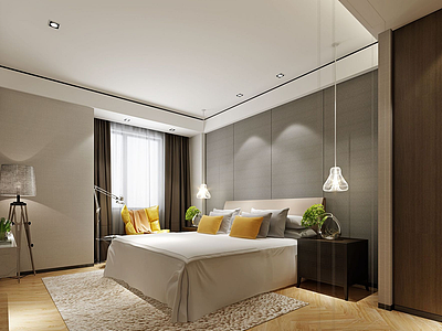3d中式简易床卧室模型