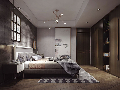 3d现代卧室花枝主图系列壁画模型