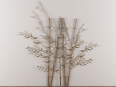 3d新中式金属竹子墙饰挂件模型