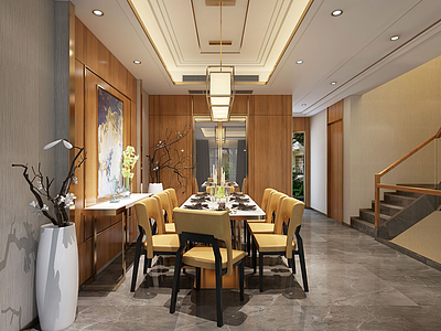 3d现代简约餐厅桌椅模型