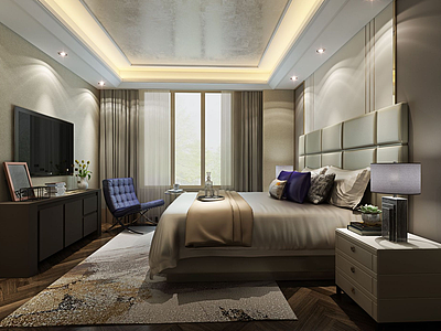 3d现代纯色设计卧室模型